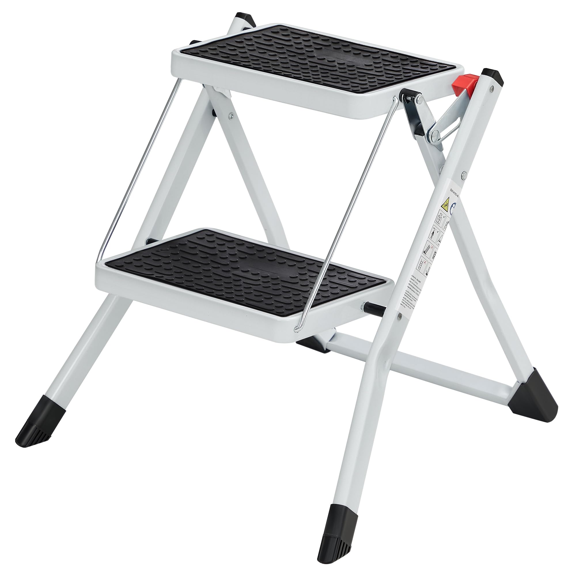 SONGMICS 2 Step Ladder, Heavy Duty Steel, Folding, Portable with Anti-Slip Mat Max. Load Capacity up to 150 kg GSL02WT White