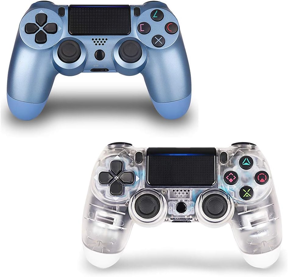 Wireless Controller for PS4, Joystick for Sony Playstation 4 with Charging Cable and Double Shock,Built in Speaker, Transparent and Titanium Blue, New Model