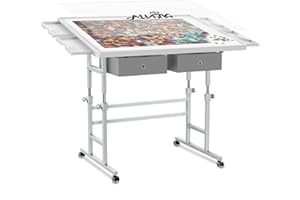 ALL4JIG 1500 Piece Light-Weight Adjustable Tilting Plastic Jigsaw Puzzle Table for Adults, 35"x26" Multi-Functional Puzzle Board with 4 Drawers & Protective Cover, 45-Degree Any-Angle Tilt