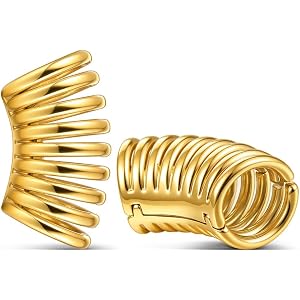 LADEMAYH 2PCS Stacked Rings Design Ear Wraps Cuffs for Stretched Ears, Hypoallergenic 316L Stainless Steel Ear Gauges Punk Bo