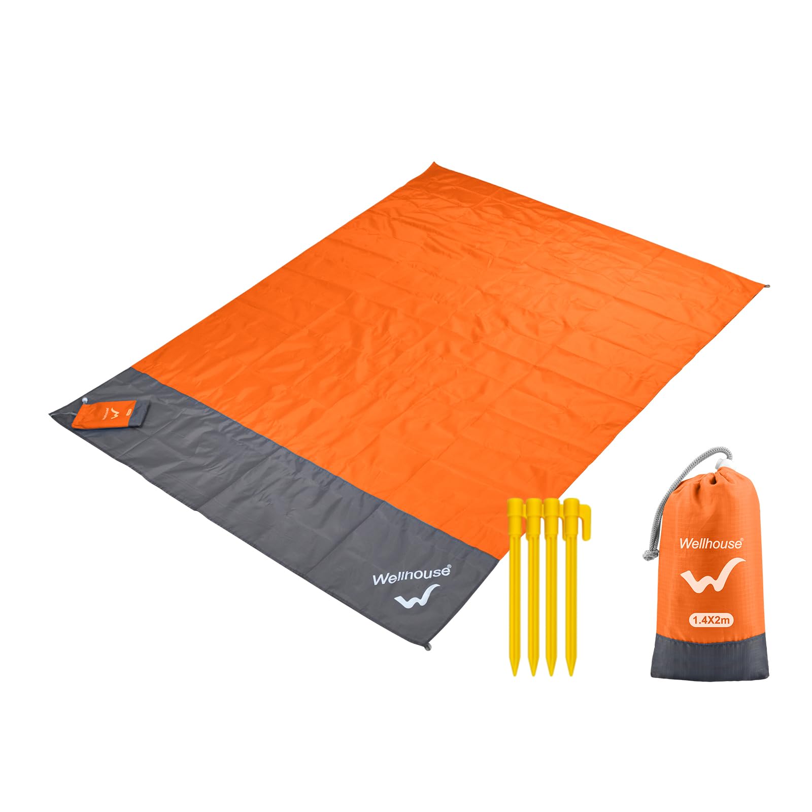 Sandproof Beach Blanket 55in x79in Camping Mat Waterproof Picnic Blankets with Floating Waterproof Phone Pouch Washable Rug for Travel Hiking Music Grass BBQ Trips Lightweight Quick Drying Orange