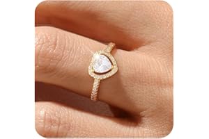 ZHESHY Gold Birthstone Rings for Women Non Tarnish 14K Gold Plated Promise Rings Heart Halo Gemstone Cubic Zirconia Wedding Engagement Rings for Anniversary Jewelry Birthday Gift Size 6-10