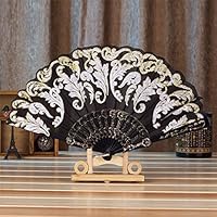 LPL33USA Decorative Quality Chinese Hand-Fan Black and White Silk