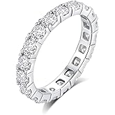 CACESTONE 1.9-2.5 CTTW Moissanite Wedding Band Ring, 3mm Width Full Eternity Band Ring for Women, D Color VVS1 Round Moissanite Jewelry 925 Sterling Silver, Anniversary and Birthday Gift, All Size