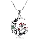 TRISHULA Moon Mushroom Necklace 925 Sterling Silver Mushroom Pendant Moon Phase Necklaces Mushroom Jewelry Gift for Women Mushroom Lover Anniversary Christmas Gift