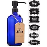 Cobalt Blue Glass Pint Jar Soap and Lotion Dispenser with Metal Pump - 16 Ounce - (Black, 1)