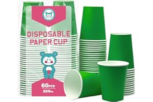 Yuxitia Disposable Paper Cups, 60pcs Green Paper Cups for DIY Wedding Party Picnic BBQ Travel and Event 8OZ (Green)