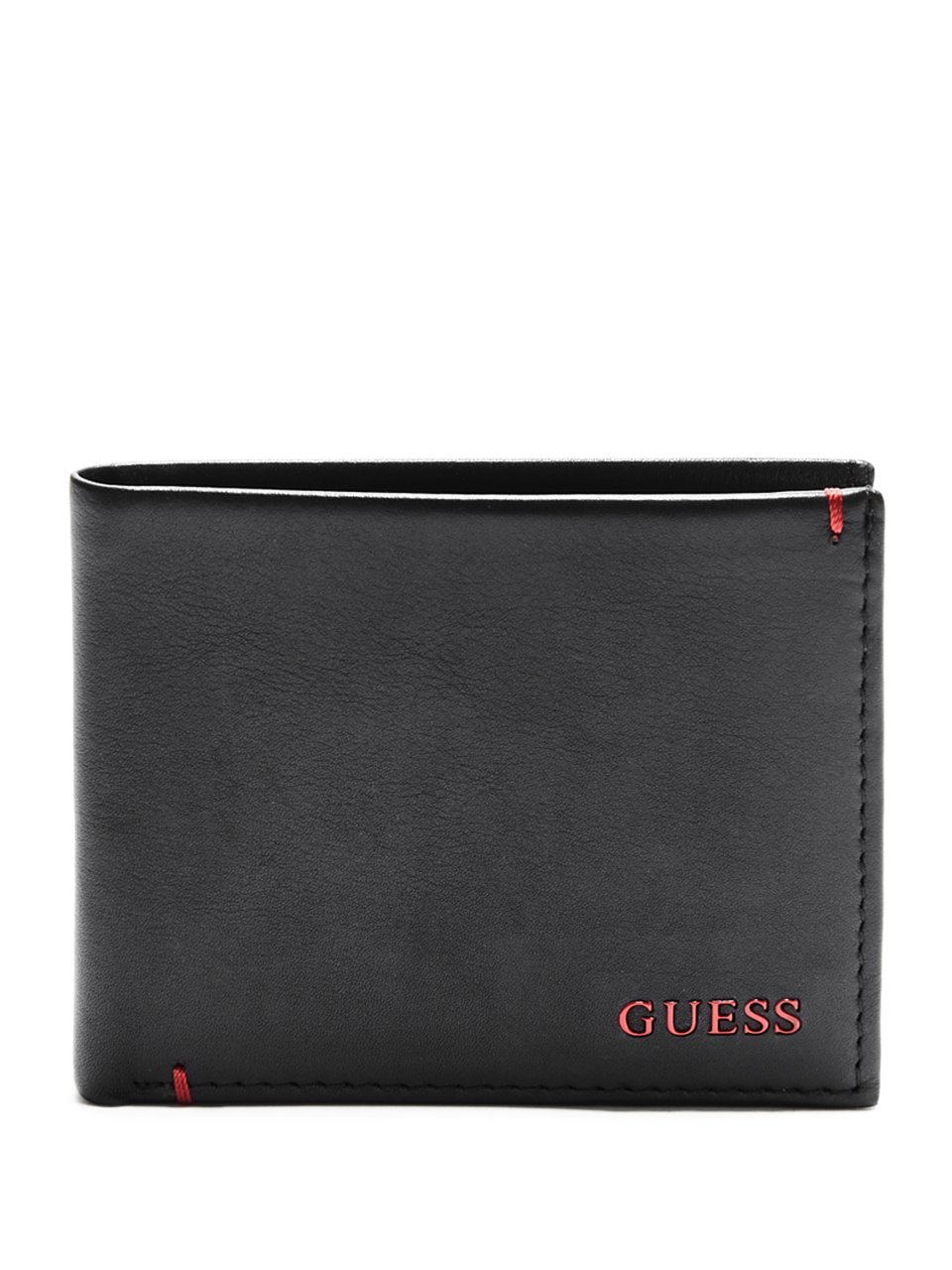 GUESS Men's leather Wallet, Julian Black/Red, One Size UK