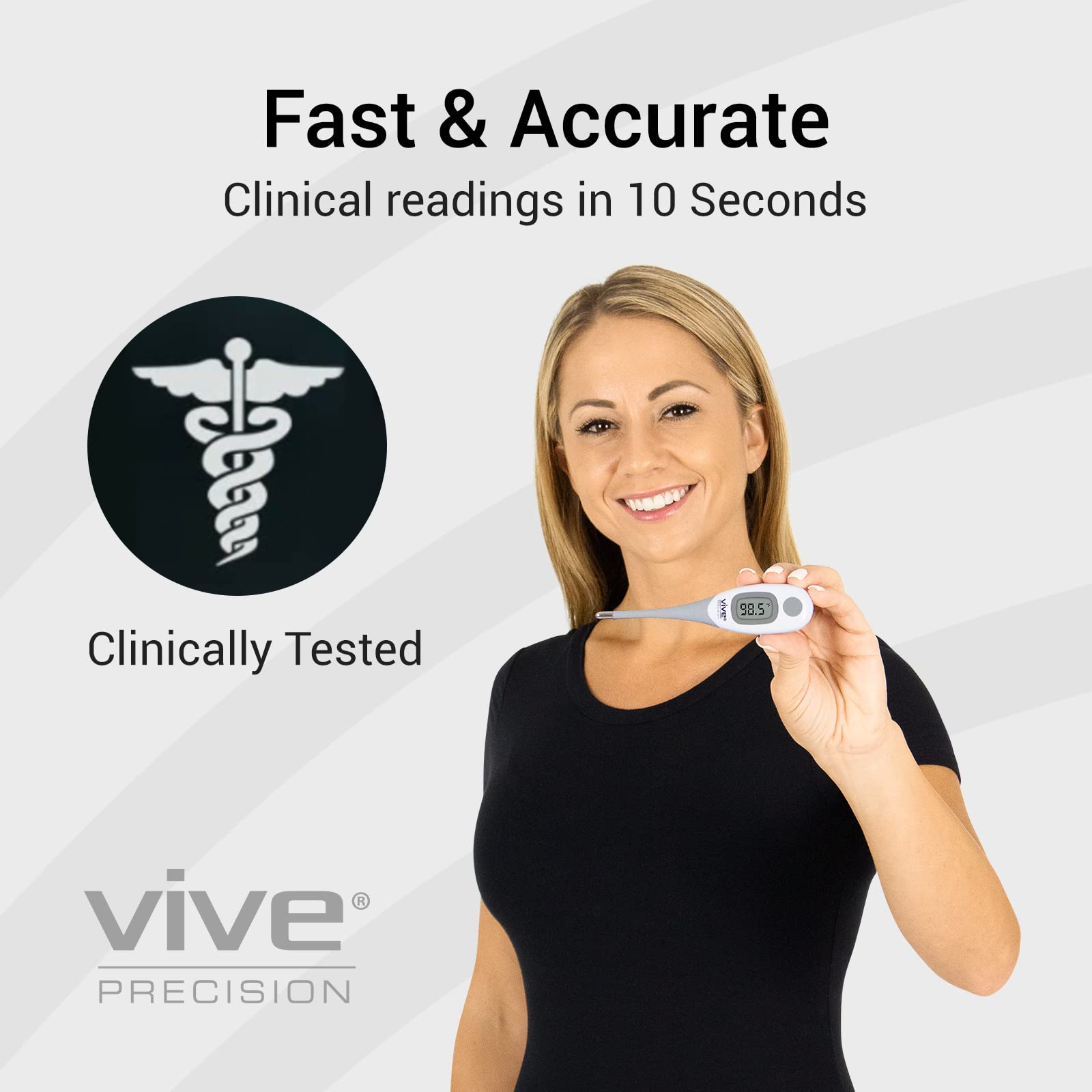 Vive Precision Smart Oral Thermometer - Approved Medical Grade Body Temperature Reader for Adults, Babies - Digital Fever Monitor with App for Home Use, Under The Tongue, Armpit & Rectal