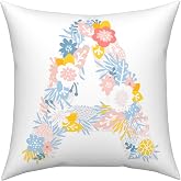Vie Savaran Letter A Throw Pillow Cover 18x18 Colorful Flower Floral Pillowcase English Alphabet Modern Linen Cushion Cover Decorative for Couch Sofa Bed Family Farmhouse Birthday Party Last Name