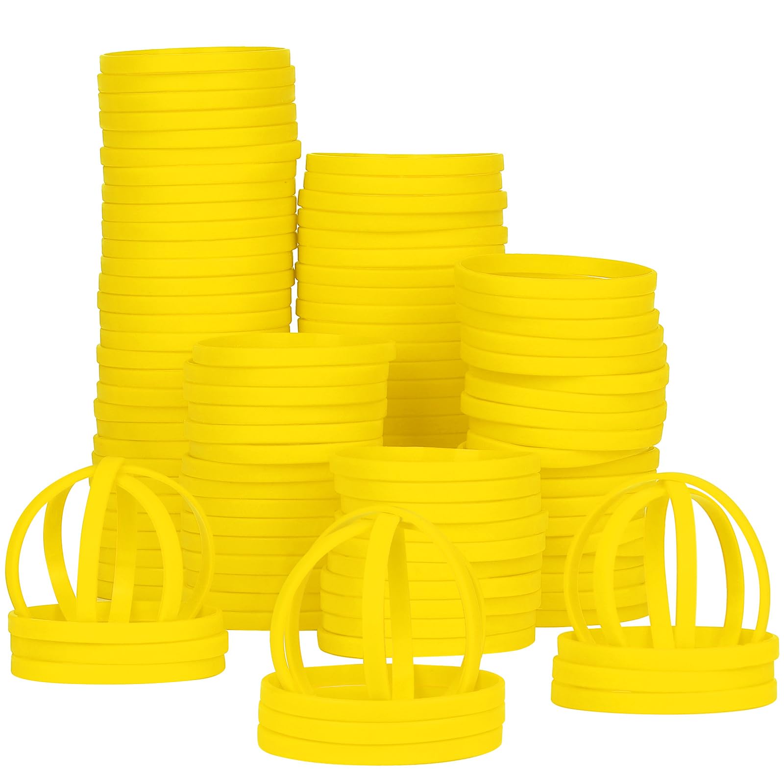 LVNRIDS 100 PCS Silicone Wristbands Rubber Bracelets 7 inch Length Sports Elastic Wristband Bracelet Bulk Gifts for Boys Girls Teacher Student Party Yellow