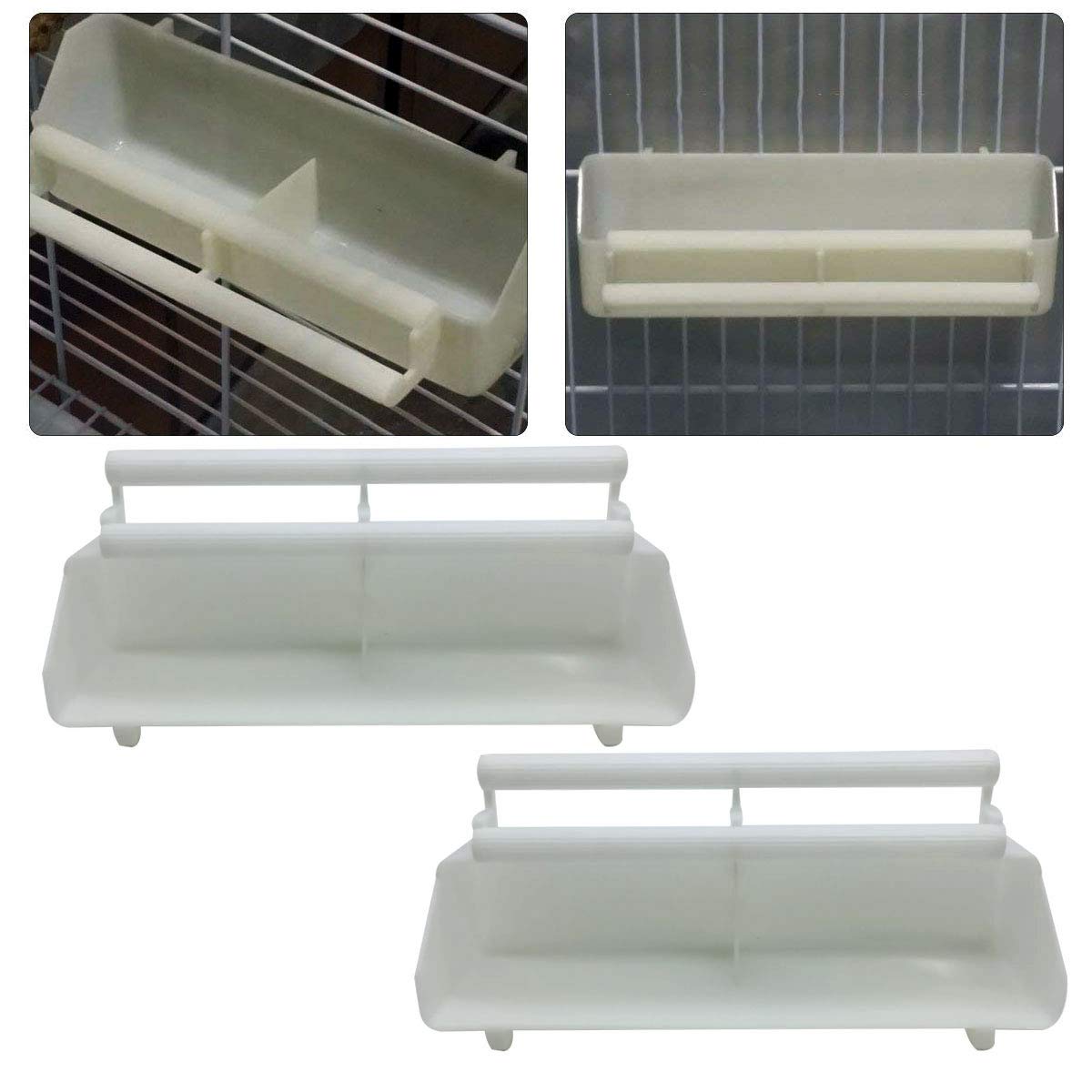 Mmondod 2 Pieces Plastic Bird Cage Feed Cup Container Seed Water