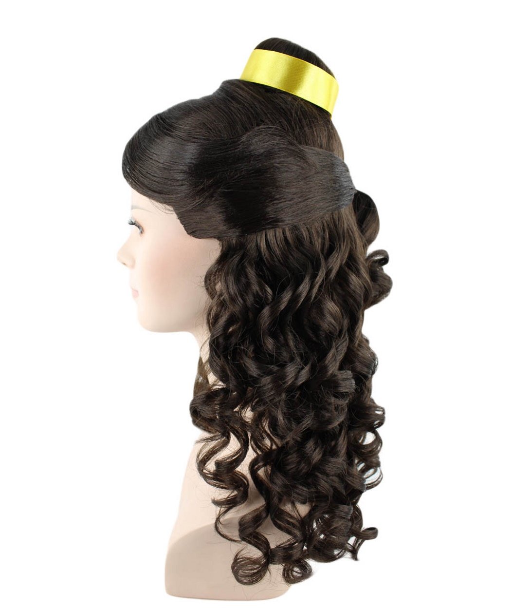 Princess Belle Wig Long Curly Wave Hair with Ribbon for Cosplay Costume Party Dress up Halloween (Dark Brown)