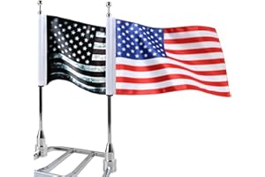 MASION American Flags for Motorcycle Flagpole Mount for Harley Honda Suzuki Kawasaki Goldwing Yamaha Antique American Flag + Red US Flag 2 Chrome Flagpole fit 1/2 Motorcycle Luggage Rack