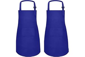 MEOGETY 2Pcs Kids Aprons Children Artists Aprons with Pockets Adjustable Chef Aprons for Cooking Kitchen Backing Painting