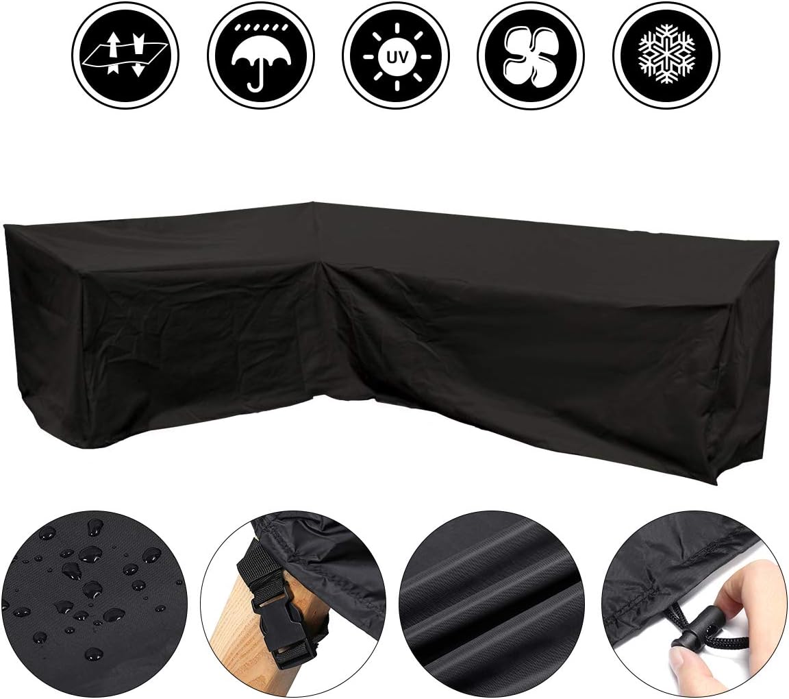 GEMITTO Waterproof L Shape Garden Furniture Cover Sofa Rattan Furniture