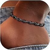 ChainsHouse Chain Bracelet for Men, Twisted Rope Bracelets Stainless Steel/Black/14K Gold Metal Plated Wrist Chain, 3mm/6mm Width, 8.3", Send Gift Box