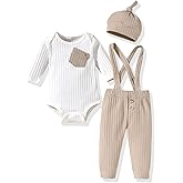 Unutiylo Baby Boy Clothes Infant Long Sleeve Romper Suspender Pants Baby Overall Fall Winter Outfits Set