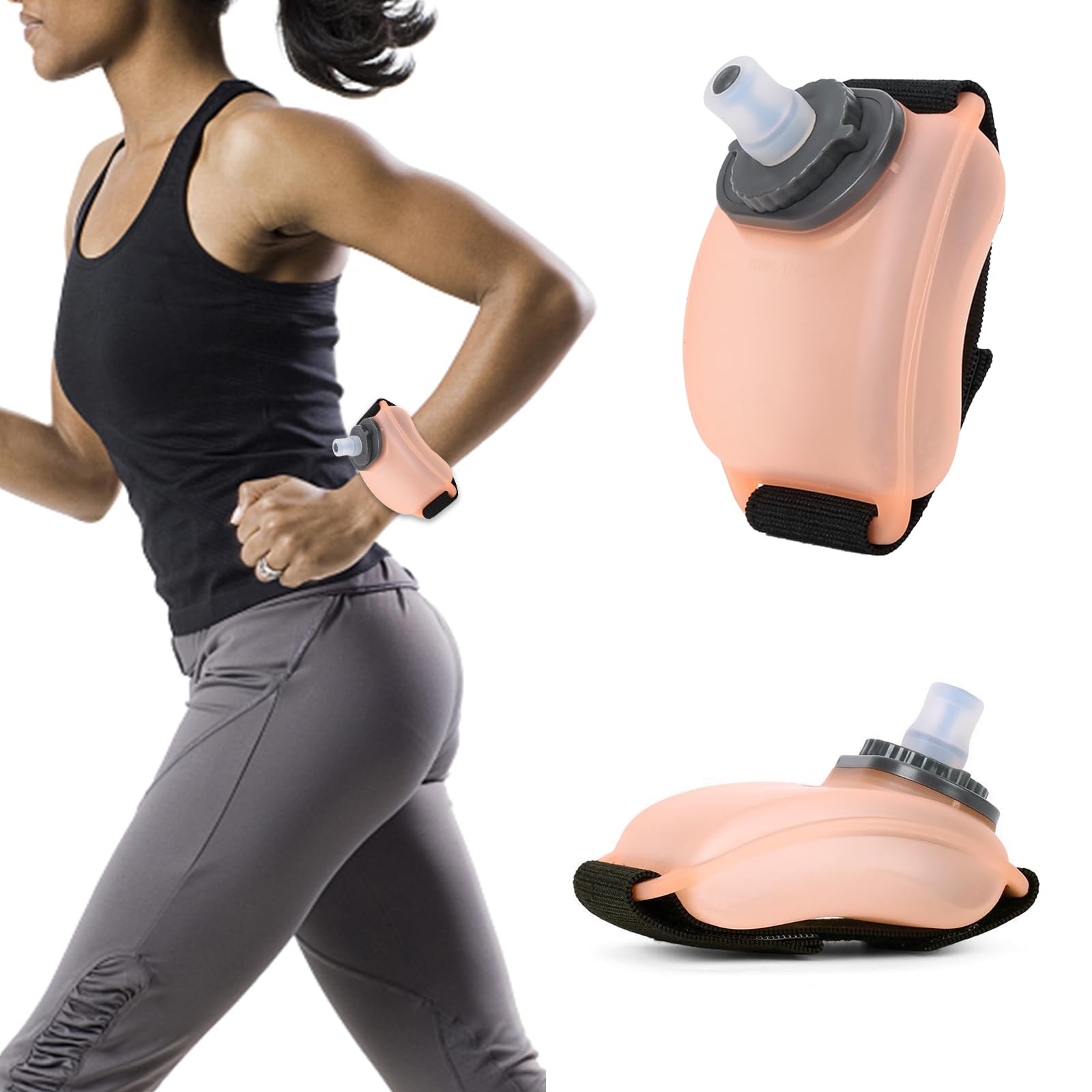 AVZXXKUF Sports Wrist Water Bottle,Hand-Free Adjustable Wrist Water Bottles,Wearable and Leak-Proof Silicone Sports Water Bottle for Running Cycling Climbing and Outdoor Activity(Orange)