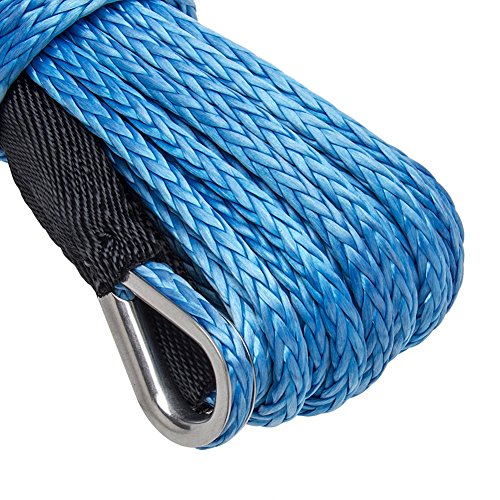 Bang4buck 1/4" x 50' Synthetic Winch Rope Line Cable Tow Strap 6000 LB Breaking Strength with Timble for Winches SUV ATV UTV Vehicle Boat Ramsey Cars Blue