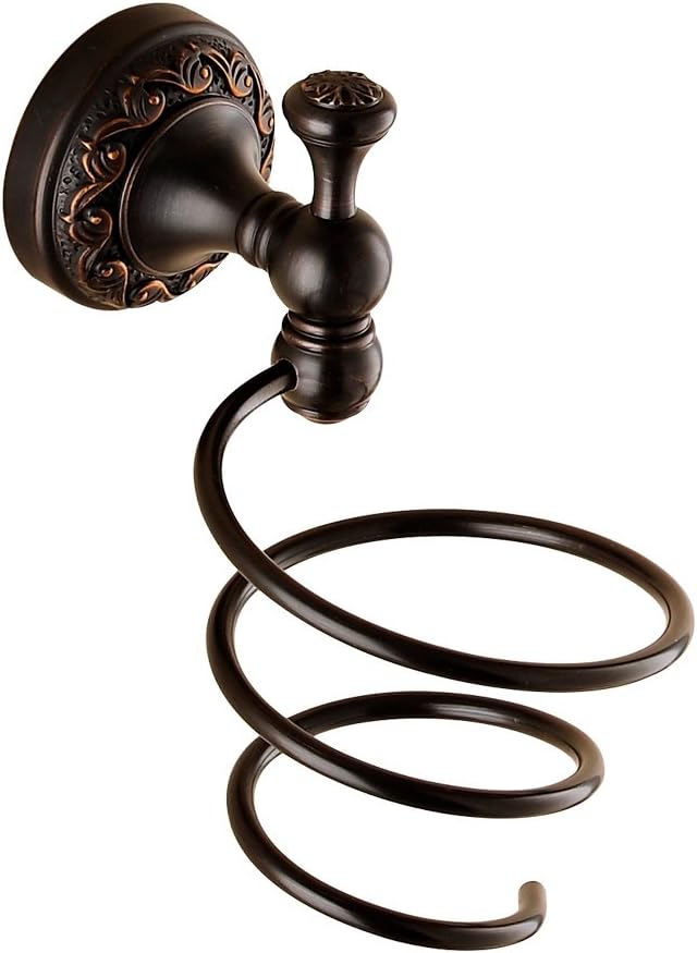 BESy Brass Vintage Style Art Carved Spiral Shape Wall Mount Hair Dryer Holder Bathroom Accessories Wall Hang Shelf Convenient Households Rack for Home Use Hair Electric Blower,Oil Rubbed Bronze