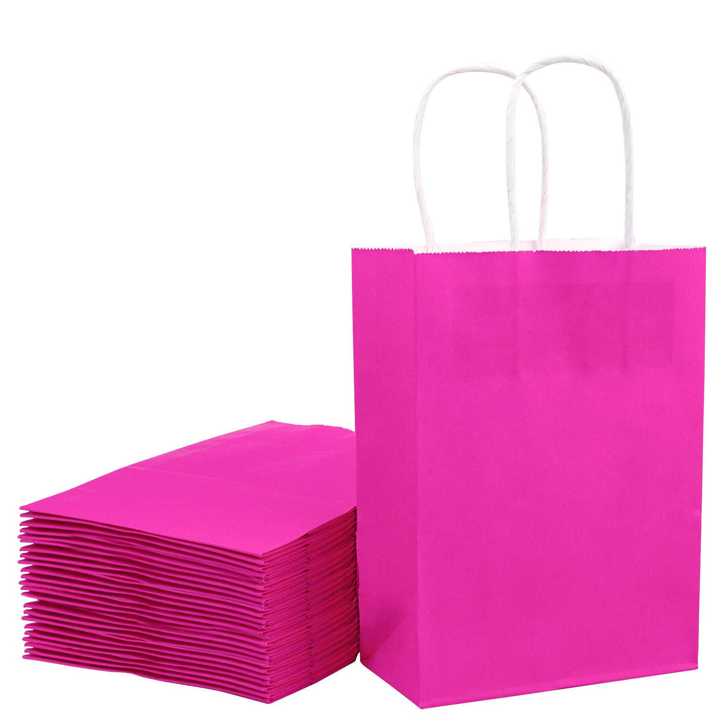 Loveinside 21x11x27 cm Paper Bags Medium Kraft Pink Gift Bags Bulk with Handles for Birthday Wedding Party Favors 25pcs/ SET