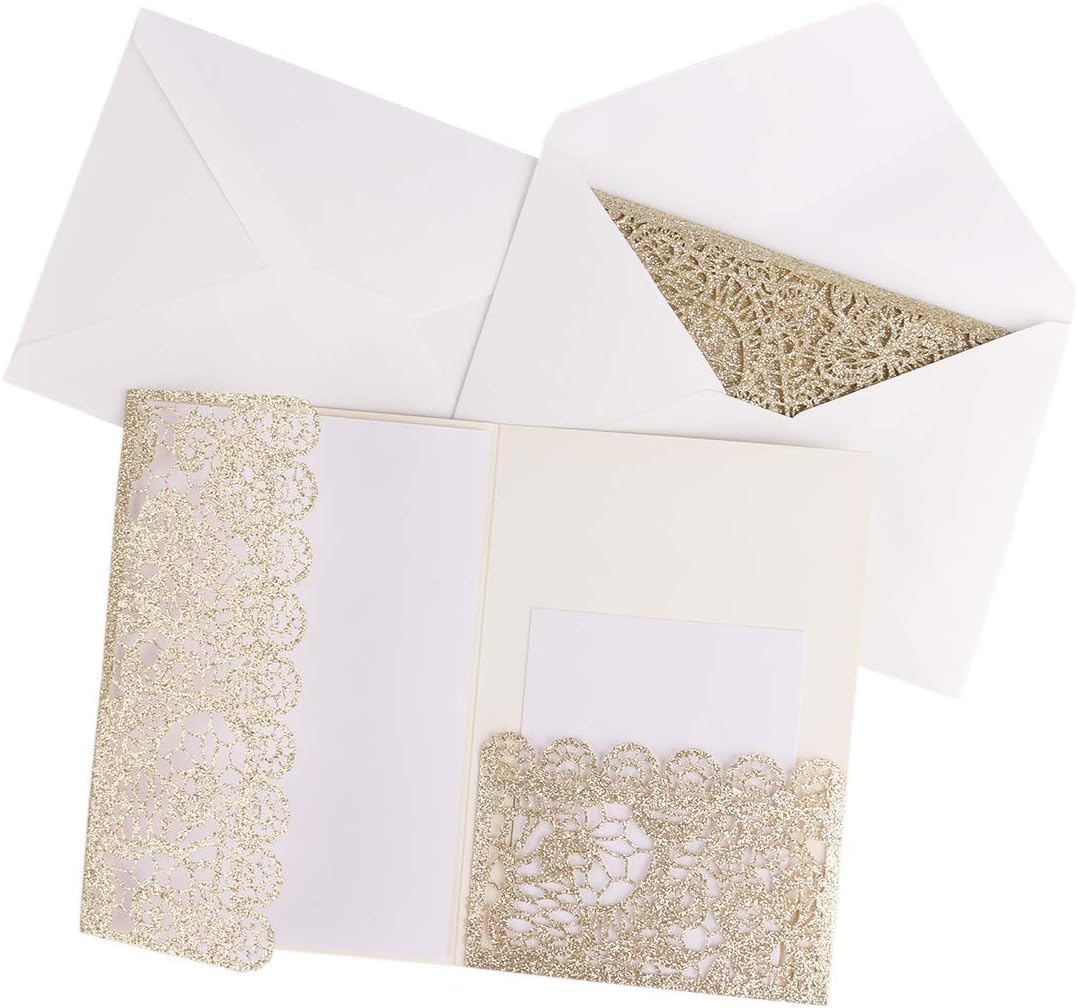 Driew Wedding Invitations with Envelopes, 12 pcs Laser Cut Invitation with RSVP Cards for Wedding Engagement Bridal Baby Shower Business Event Shimmer Elegant Chic Rustic (Style#5)