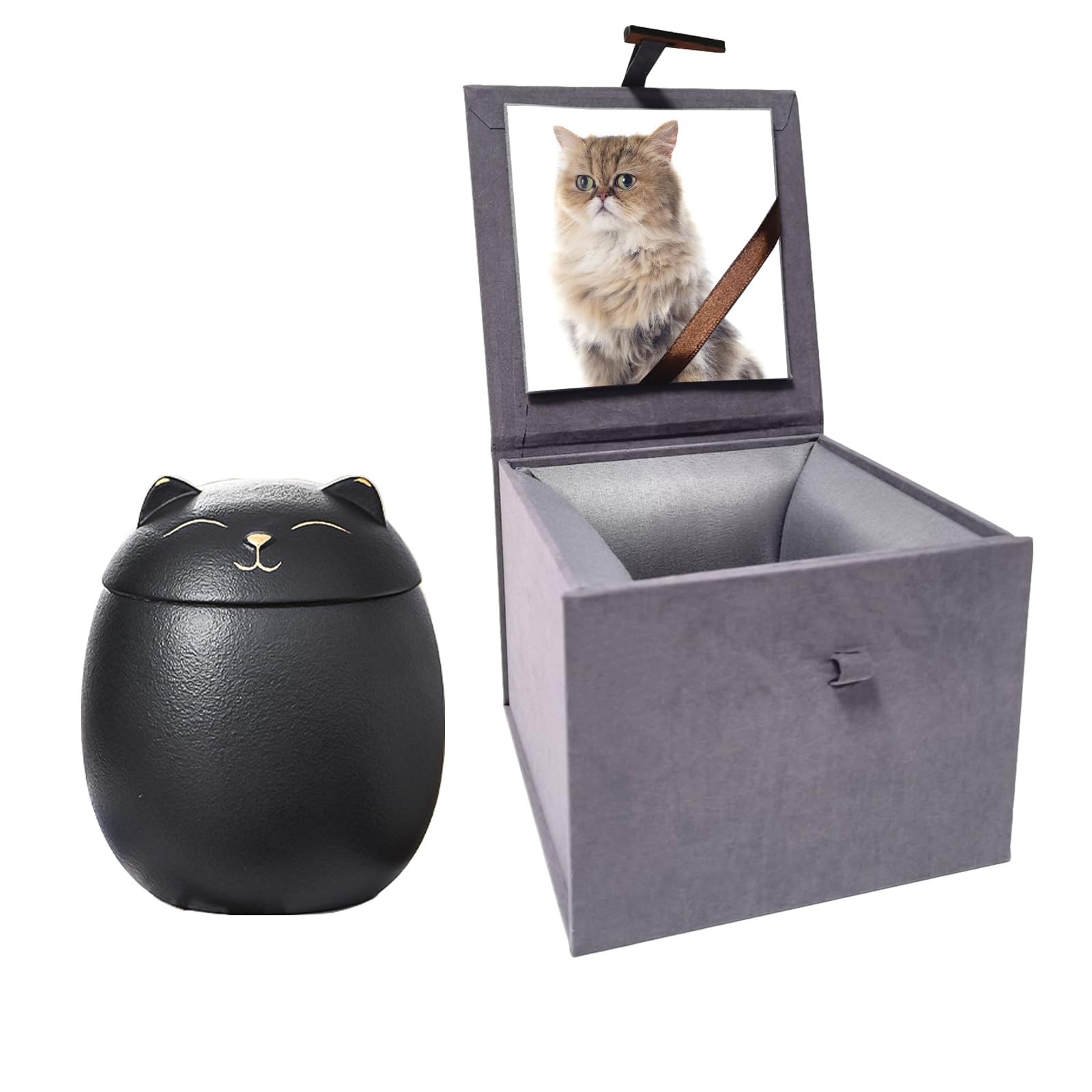 Matte Ceramic Cat Ashes Urn - Handicrafted Keepsake Memorial Gift, Black