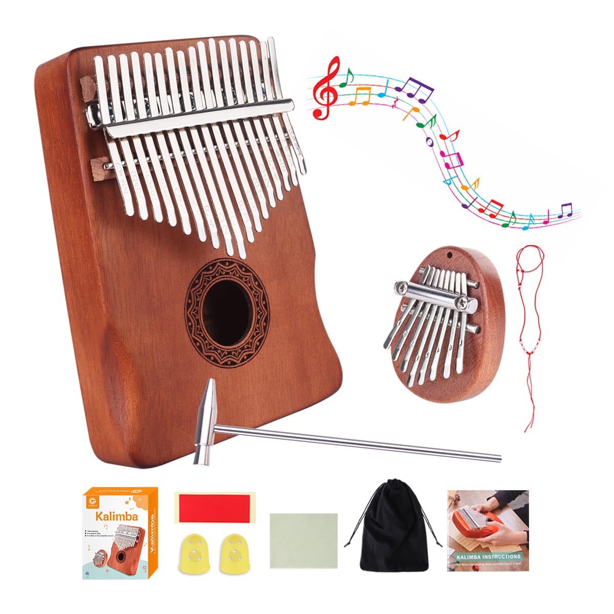 Kalimba Thumb Piano, 17 Key + 8 Key Finger Instruments, Mbira Sanza African Wood Kalimba Piano with Study Instruction, Perfect Musical Gift for Kids Adult Beginners, Includes Tuning Hammer