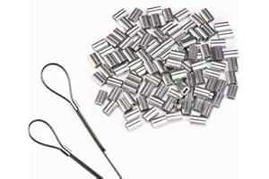 JILUKIBO Aluminum Crimping Loop Sleeve for 1/16 Inch Diameter Securing Wire Rope Clamp, Double Barrel Duplex Oval Compression Ferrules Cable Line End (150 Pack)