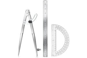 MVRPOWER Compass Geometry Tool, Drawing Compass, Professional 12 Inch Large Compass with Wing for Woodworking, 6 Inch Protractor, 12 Inch Ruler for Carpenter, Drafting