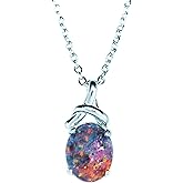 Australian Fire Opal Necklace - 11x9mm - Australian Triplets Opal Necklace Pendant in 925 Sterling Silver Gold Plated Women's Jewelry