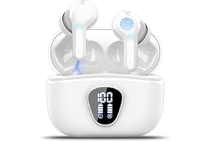 BESNOOW Wireless Earbuds Bluetooth 5.3 Headphones, 40H Playback HiFi Stereo Ear Buds with LED Display, Noise Cancelling Earbuds, IP7 Waterproof in-Ear Earphone for iOS Andriod Sport/Workout/Running/White
