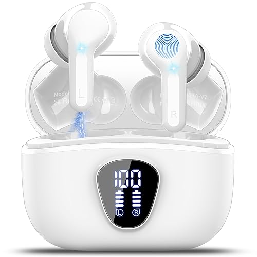 Wireless Earbuds Bluetooth Headphones, 40H Playback HiFi Stereo Ear  Buds with LED Display, ENC Noise Cancelling Earbuds, IP7 Waterproof in-Ear 