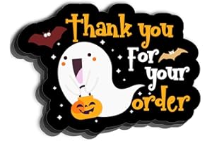 WUZYOU Halloween Business Stickers, Thank You for Your Order, Custom Thank You Labels for Small Business Packages Mailers and Gift Wrapping, Cute Ghost Design Online Store Sellers Boutiques, 200 PCS