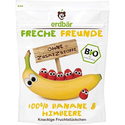 Freche Freunde Bio Fruchtchips '100% Banane & Himbeere', gefriergetrocknet, ohne Zuckerzusatz, vegan, laktosefrei, glutenfrei