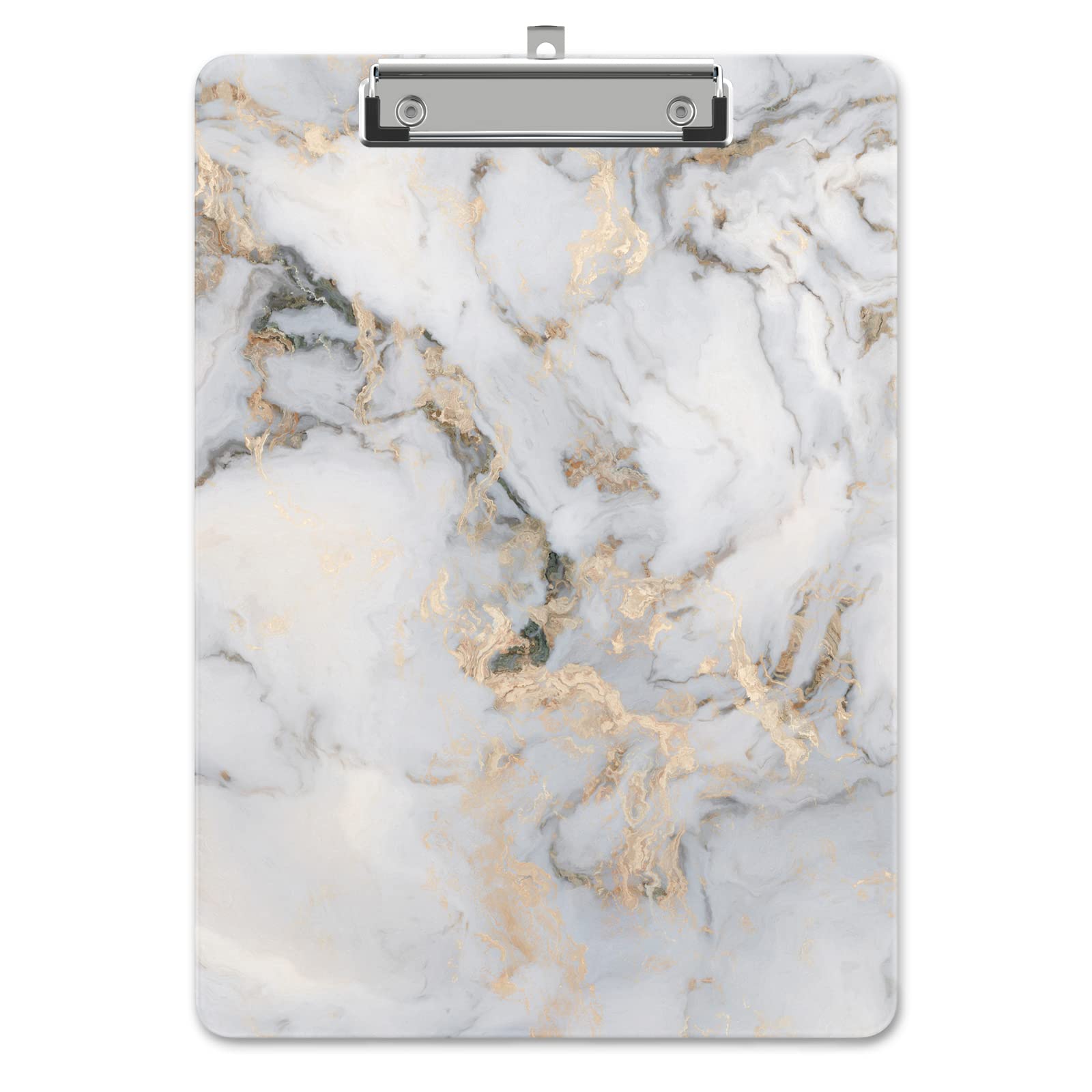Piasoenc Plastic Clipboard, Cute Decorative Clip Board, 9 x 12.5 in, A4 Standard Office Clip Boards for Nurses, Students, Office, White Marble