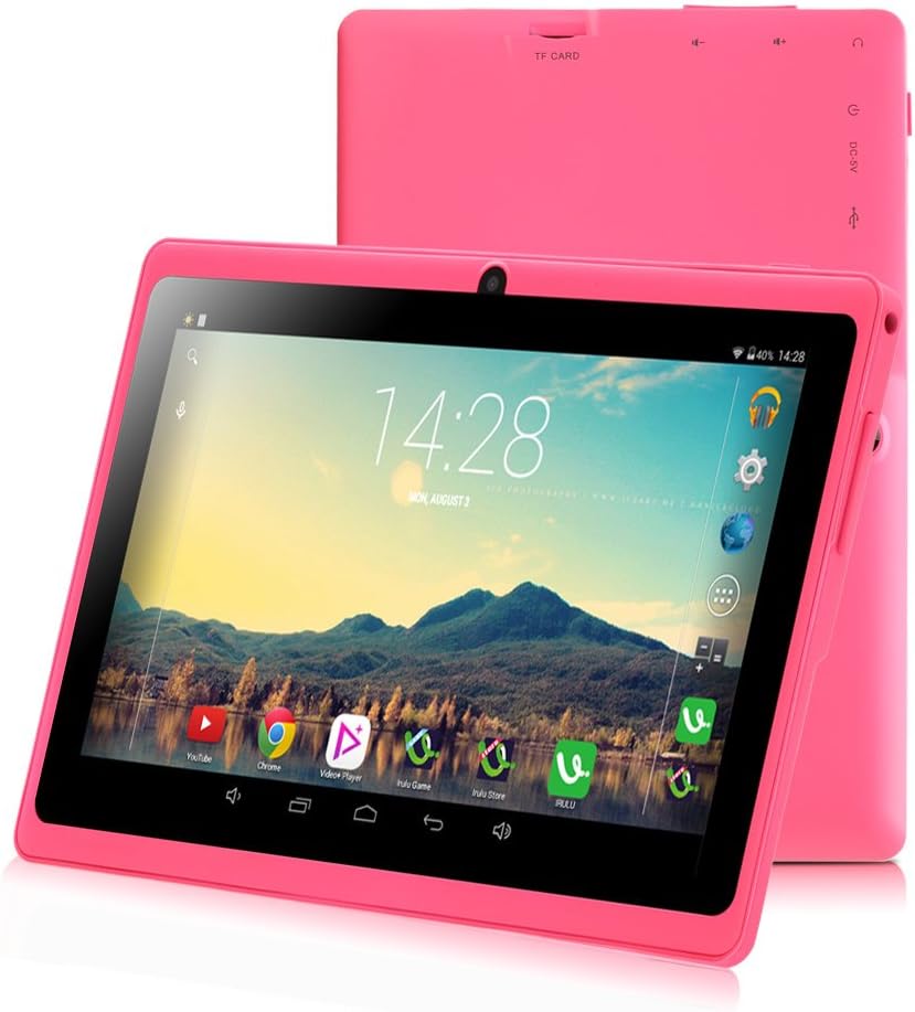 7" Tablet Google Android 6.0, Quad Core,1024x600, Dual Camera, Wi-Fi, Bluetooth,1GB/16GB,Play Store Netfilix Skype 3D Game Supported, GMS Certified with One Year Warranty,iRULU X37-Pink