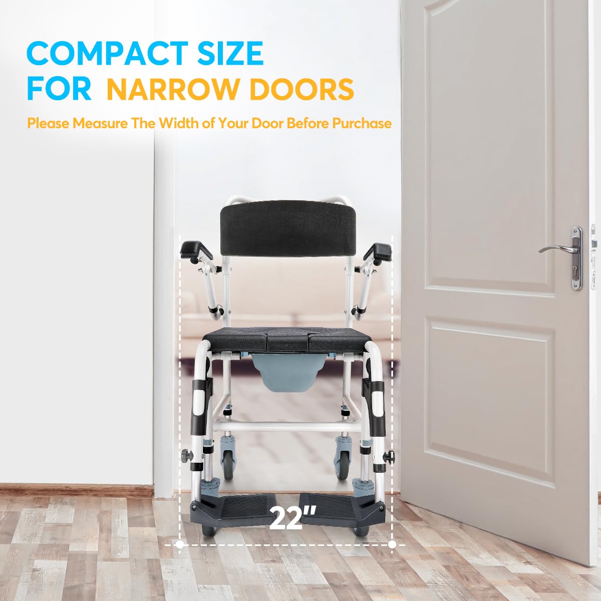 OasisSpace Shower Commode Wheelchair - 300LB Waterproof Shower Chair with Wheels, Rolling Shower Chair with Swing Away Footrests and Flip Back Arms for Elderly Adults Diasbled (FSA or HSA Eligible)
