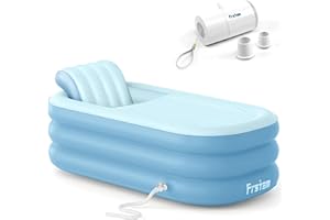 Frstem Inflatable Bath Tub for Adults, Portable Foldable Hot Tub with Wireless Electric Air Pump, 64" Collapsible Ice Bath Tub for Athletes, SPA Freestanding Soaking Barrel for Indoor or Outdoor, Blue