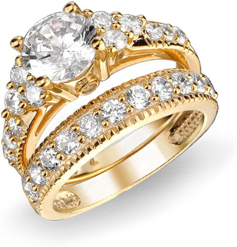 Anillos de compromiso/boda para mujer de 2 piezas, chapado en ...