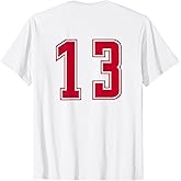 Red Number 13 Team Junior Sports Numbered Uniform T-Shirt