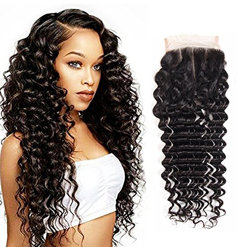 Human Hair Lace Closure 18 Inch Deep Wave Closure Only 3 Part Brazilian Hair Deep Curly Closure 4