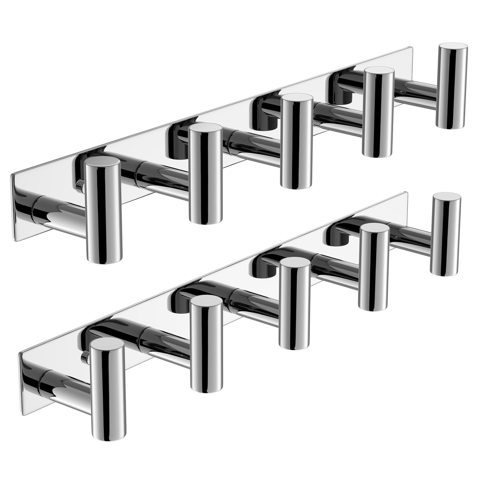 Photo 1 of VAEHOLD Hat and Coat Wall Mount Rack - Hooks for Robes, Bags, Keys, and Towels - Bathroom Towel Hanger Organizer (Polished Chrome, “T“ Shape 5 Hooks 2 Pack)