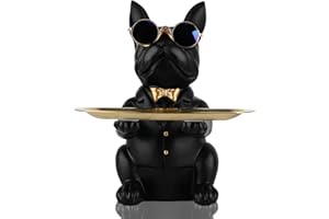 QIANLING French Bulldog Gifts Statue Tray Organizer for Keys, Candy, Jewelry, Earrings, Entrance Piggy Bank - Modern Decor Resin French Bulldog Decor Entryway Table, Coffee Table, Office Desk, Home Decor