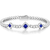 FANCIME Birthstone Bracelets 4mm Sterling Silver Tennis Bracelets Square Gemstone Birthday Fine Christmas Jewelry Gifts for Women 7.2"