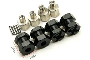 A Set of Aluminum Alloy 12mm Wheel Hub Hex Drive Adaptor + 15mm Offset for 1:10 Axial SCX10 /Wraith RC Crawler Car (Black, 15