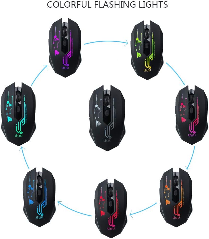 UHURU Wireless Gaming Mouse Rechargeable, Up to 4800DPI, 6 Programmable Button, 7 Color Changeable, 2.4G RGB USB Wireless Gaming Mouse for Computer, Laptop, Mac, PC: Computers & Accessories