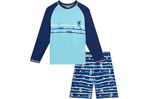 iXtreme Boys Rash Guard Set - 2 Piece UPF 50+ Quick Dry Long Sleeve Swim Shirt and Swim Trunks for Boys (Sizes: 2T-14)