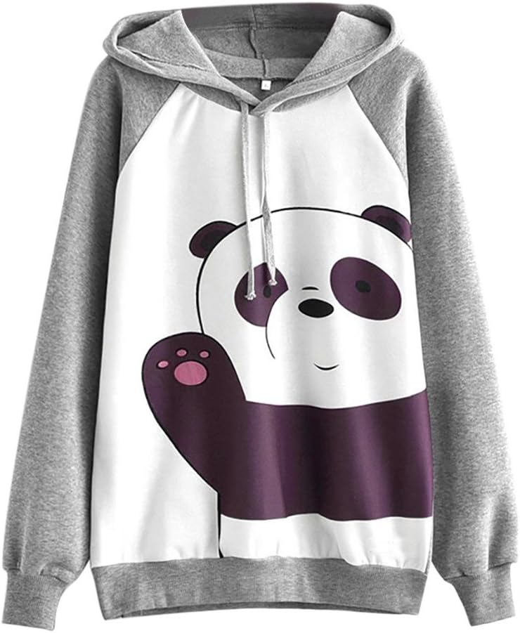 LILICAT Women Girl Hoodie Ladies Cartoon Animal Cute Panda Print Tops Causal Long Sleeve Drawstring Hooded Crop Blouse Hoodie Pullover Sweatshirt Tops